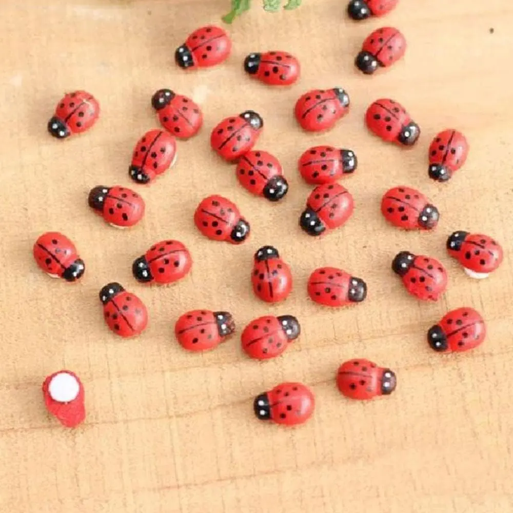 100pcs Mini Ladybugs Figurines,Ladybug Miniatures for Fairy Gardens, Garden Accessories, Self-Adhesive 3D Decorative Decorations for DIY Crafts & Home Decor