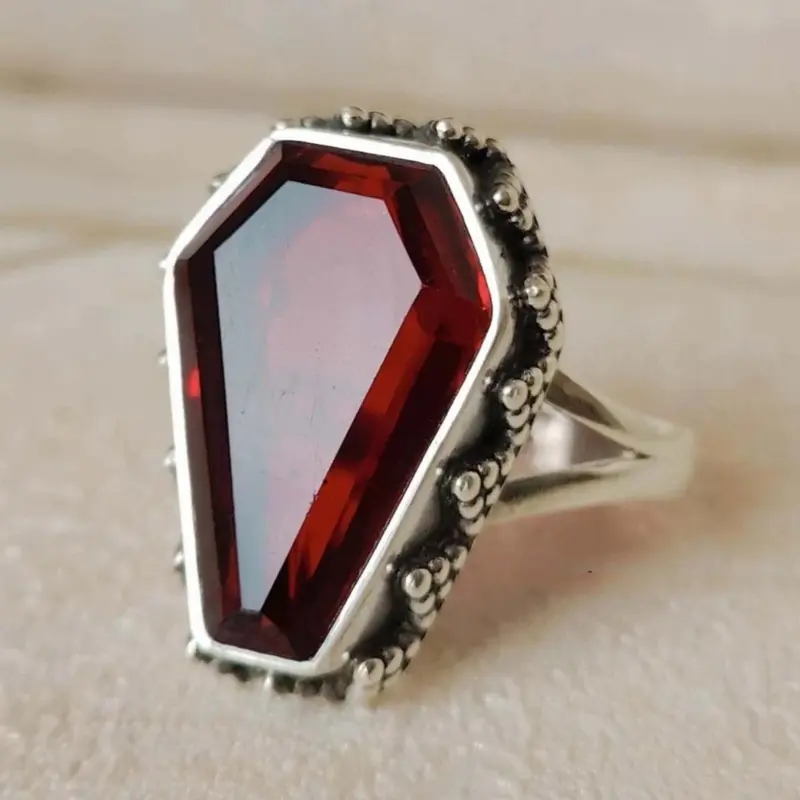 Vintage Gothic Style Coffin Shaped Design Ring, Punk Style Ring for Women & Girls, Fashion Jewelry for Party, Daily Decor & Birthday Gift, Geometric Design Ring, Statement Multi Ring, Dark Aesthetic Rings