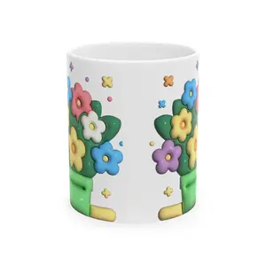 Colorful Cartoon Flower Bouquet Mug | Cute Floral Ceramic Coffee Cup