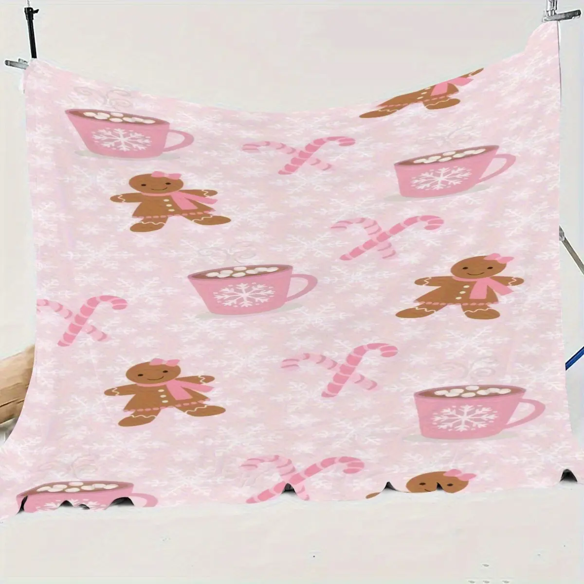 Cozy Chic Pink Gingerbread-Candy Cane Print Throw Blanket - Soft Comfy Lightweight, All-Season Comfort for Sofa, Bed, Office - Ideal Holiday Gift, Versatile Textile Throw, Cozy Chic Blanket, Soft Comfy Blanket