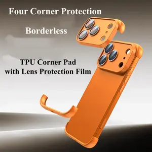 Frameless Tpu Corner Pad Case for iPhone 17 Pro Max, Tempered Glass Lens Protector, Compatible with iPhone Air & 17 Pro