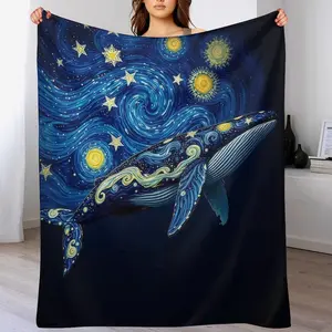Romantic ocean style whale shark pattern warm blanket children adult nap blanket soft and comfortable suitable for all seasons ，Soft, Lightweight Warm Fleece Throw for Sofa, Bed, Livingroom, Office, Couch, Travel, Camping, and Bed