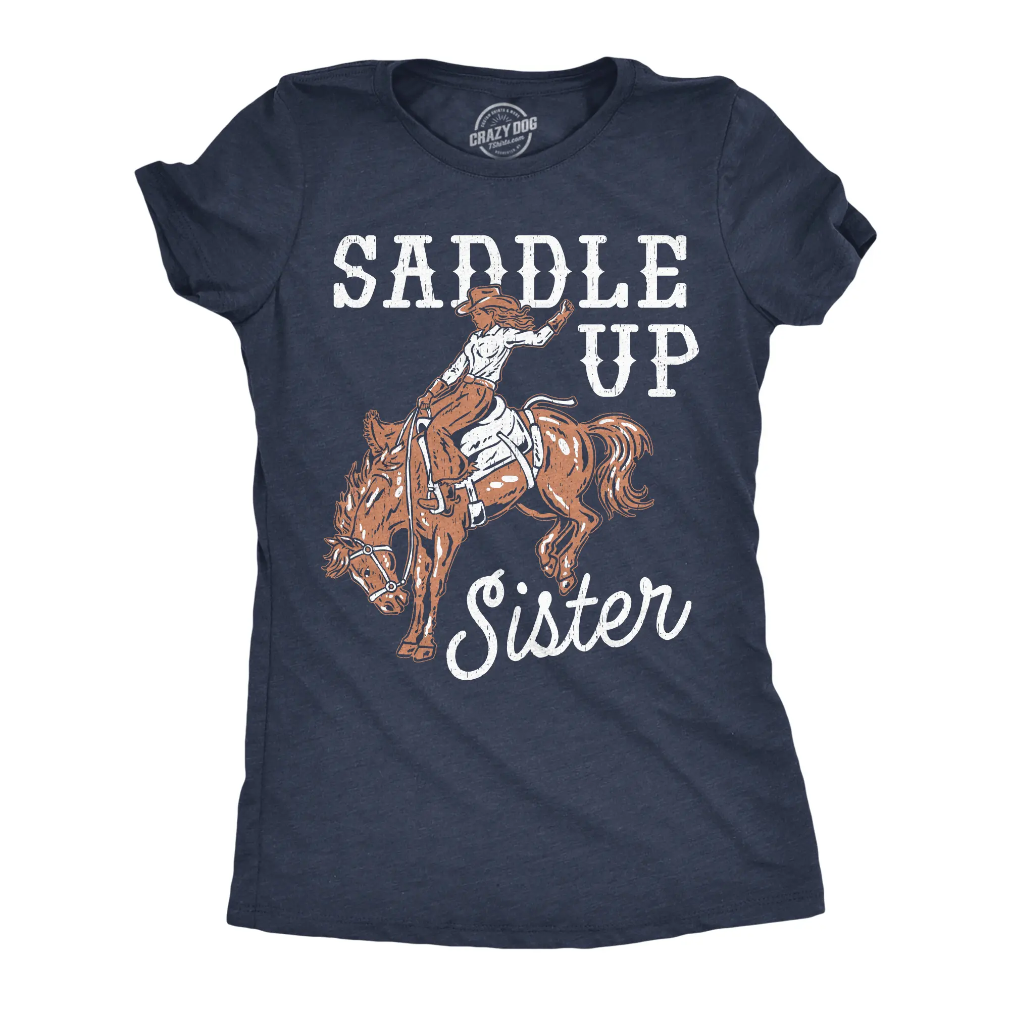 Womens Funny T Shirts Saddle Up Sister Sarcastic Western Cowgirl Tee For Ladies Funny Womens T Shirts Cute Vintage Fashion Casual Ladies T-Shirt Gift Funny Animal Top Women's Novelty Tees Navy -