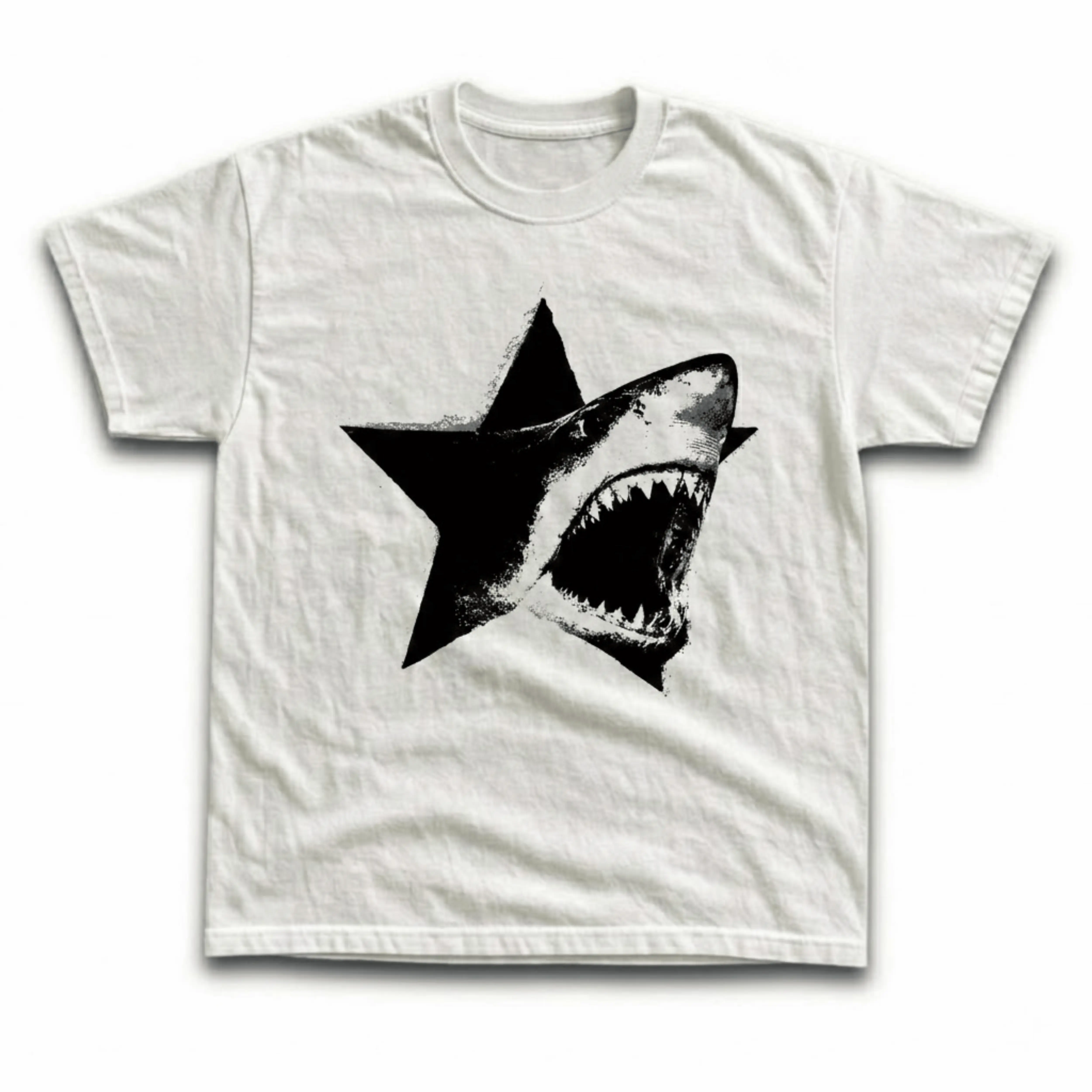 Gildan Men's and Women's T-Shirt, Vintage Shark Star Cutout Graphic Tee, Great White Shark Jaws Shirt, Cyber Sigilism Clothing, Y2K Grunge Streetwear, Opium Core Apparel, Alt Punk Clothes Unisex Menswear