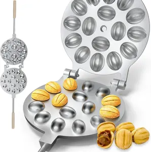 16-Well Oreshki Nut Cookie Mold Skillet, Non-Stick Walnut Cookie Press Pastry Griddle, Assorted Cookie Candy Maker Baking Tool for Homemade Dessert