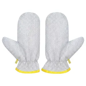 Dishwashing Gloves Thickened Nylon Scrubber Cleaning Gloves with Hanging Strap for Housework Kitchen, Non-Scratch & Heat Resistant Scrub Gloves for Washing Dishes, Pots, Pans, and Stovetops