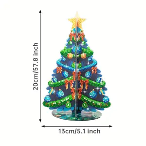 DIY 5D Diamond Painting Christmas Tree, Hand-made Crystal Sparkling Diamond Christmas Tree, Puzzle Christmas Tree, Desk Decoration, Cabinet Decoration, Holiday Decoration, Desktop Ornaments. Led Mood Light Led Star Light