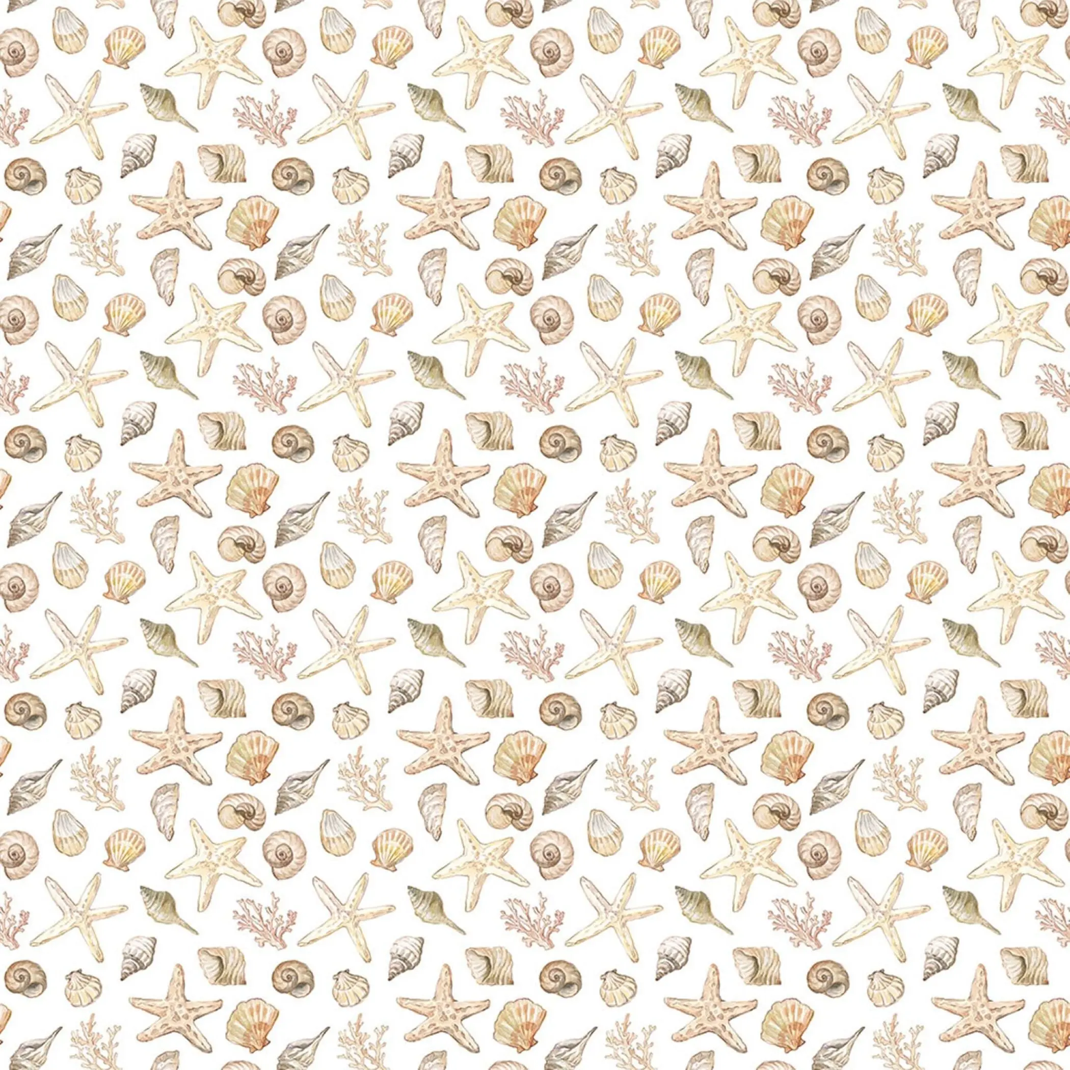 Coastal Cottage Seashell Quilting Fabric, Beach Theme Cotton Fabric