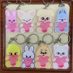 Cute SKZ Kpop Acrylic Keychain – Kawaii Animal Heart Charm for Backpack & Keys, Adorable SKZ Inspired Keychain Set