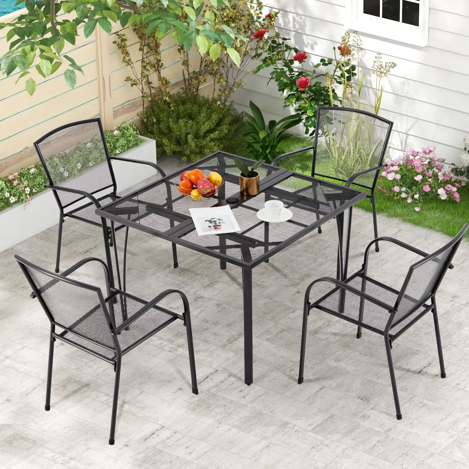 【Only Table】39.4" Square Outdoor Patio Dining Table for 4, All-Weather Metal Table with 1.6" Umbrella Hole, Weather Resistant Outdoor Furniture Table for Backyard, Garden, Poolside (Dark Grey)