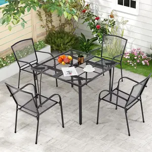 39.4" Square Outdoor Patio Dining Table for 4, All-Weather Metal Table with 1.6" Umbrella Hole, Weather Resistant Outdoor Furniture Table for Backyard, Garden, Poolside (Dark Grey)