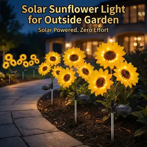 2pc 3Heads Solar Sunflower LED Garden decorative Light, Vibrant Flower Decoration, realistic night glow,Suitable For mother,Christmas,Halloween,Terrace,Lawn,Courtyard, Path Garden stake Decoration outdoor pathway porch decor lamp