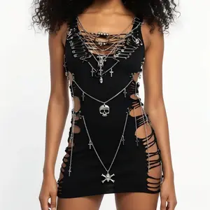 Women's Y2K Gothic Cyber Goth Cross Crop Top Emo Grunge Punk Style 90s Alternative E girl Tank Top Sexy Cyberpunk Chain Clothing