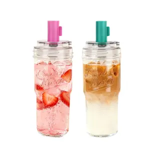 MASONLIFE 24oz Leak-proof Glass Tumblers with Lids and Glass Straws – Set of 2 Glass Water Bottles Fits in Cup Holder, Ideal for Iced Coffee, Smoothies, Cocktails, and Juices – Elegant and Durable Drinkware