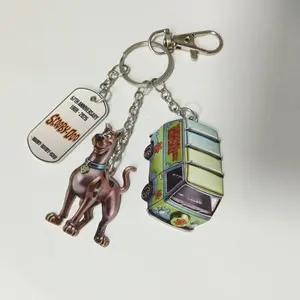 Scooby-Doo Cartoon Keychain, 57th Anniversary Retro Mystery Van Pendant, Backpack Charm Gift, Multi-Scene Decorative Keychain