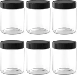 Clear Plastic Jars with Black Lids 8 Oz Refillable Kitchen Storage Containers for Dry Food Coffee Nuts 6 Pack