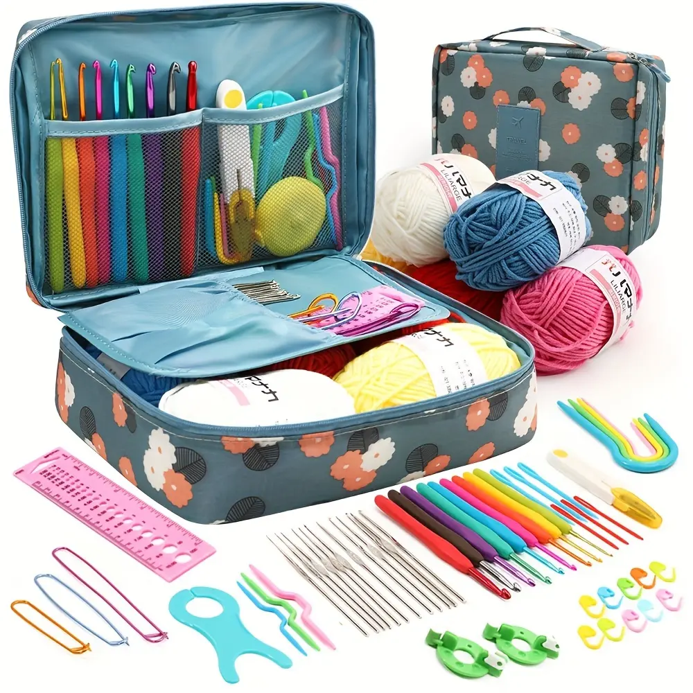66pcs Beginner Crochet Hook Set DIY Knitting Tools Kit Crochet Gift Kit (Random Small Accessory Colors and Yarn Colors) Knitting Supplies Crochet Kit For Beginners