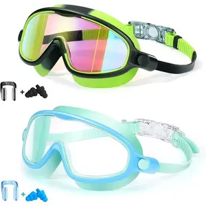 Swim Goggles 2 Pack Anti-Fog Anti-UV Wide View Swimming Goggles for Kids 3-15