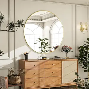 Round mirror wall mounted 30 circle bathroom vanity mirror with aluminum frame for bedroom living room entryway decor gold