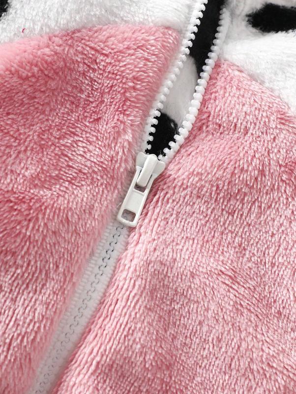 Persoplay Kids Baby Girls Cow Design Hooded Fuzzy Costume Jumpsuit - Soft and Fuzzy Material, Ideal for Outdoor Activities