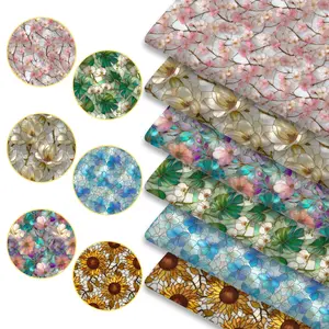 6pcs Stained Glass Floral Fabric Bundles, 45cm*50cm/17.72in*19.69in Retro Cathedral Style Flower Fabric Squares for Quilting, Patchwork Sewing Material for Bedding, Tablecloth, Bags, Headbands, Pillowcases