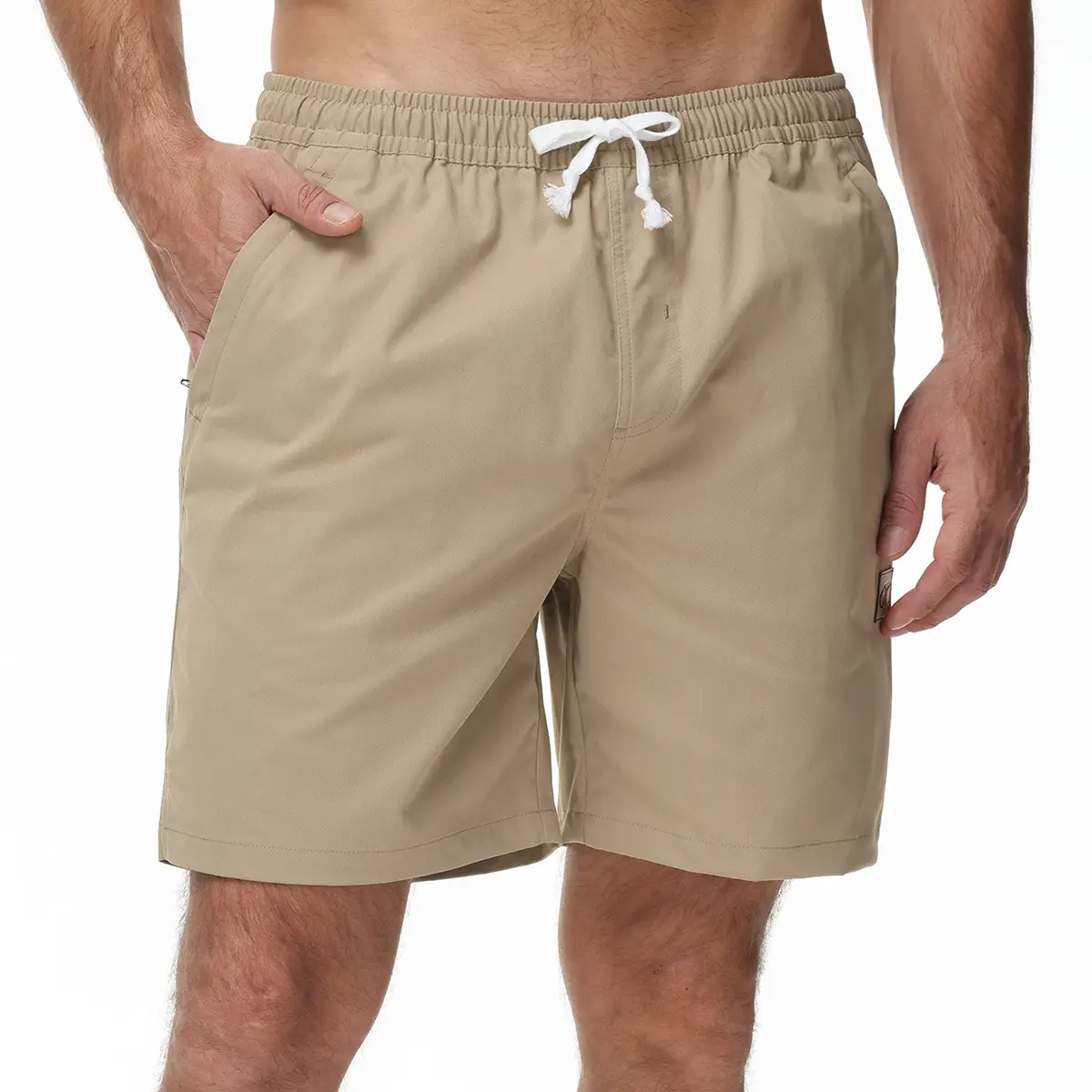 Men's Casual 7" Shorts Twill Drawstring Summer Beach Stretch Golf Shorts with Elastic Waistband & Zipper Pockets, Summer Beach, Outdoor Sports, Daily
