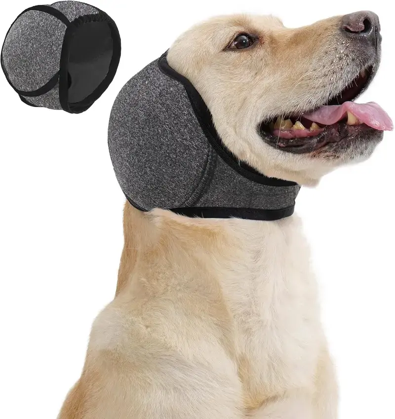 Grey Dog Calming Hoodie Ear Wraps for Dogs,Waterproof Dogs Swim Cap,Pet Ear Cover Muffs for Grooming&Anxiety Relief Noise Cancelling,Doggy Head Warp Ear Protection for Hematoma Fireworks Bath Swim Blow