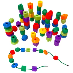 Bead Building Blocks Early Education Lacing Beads Assembly Training Toy, Montessori Pre-School Educational Activity, Shape Sorter