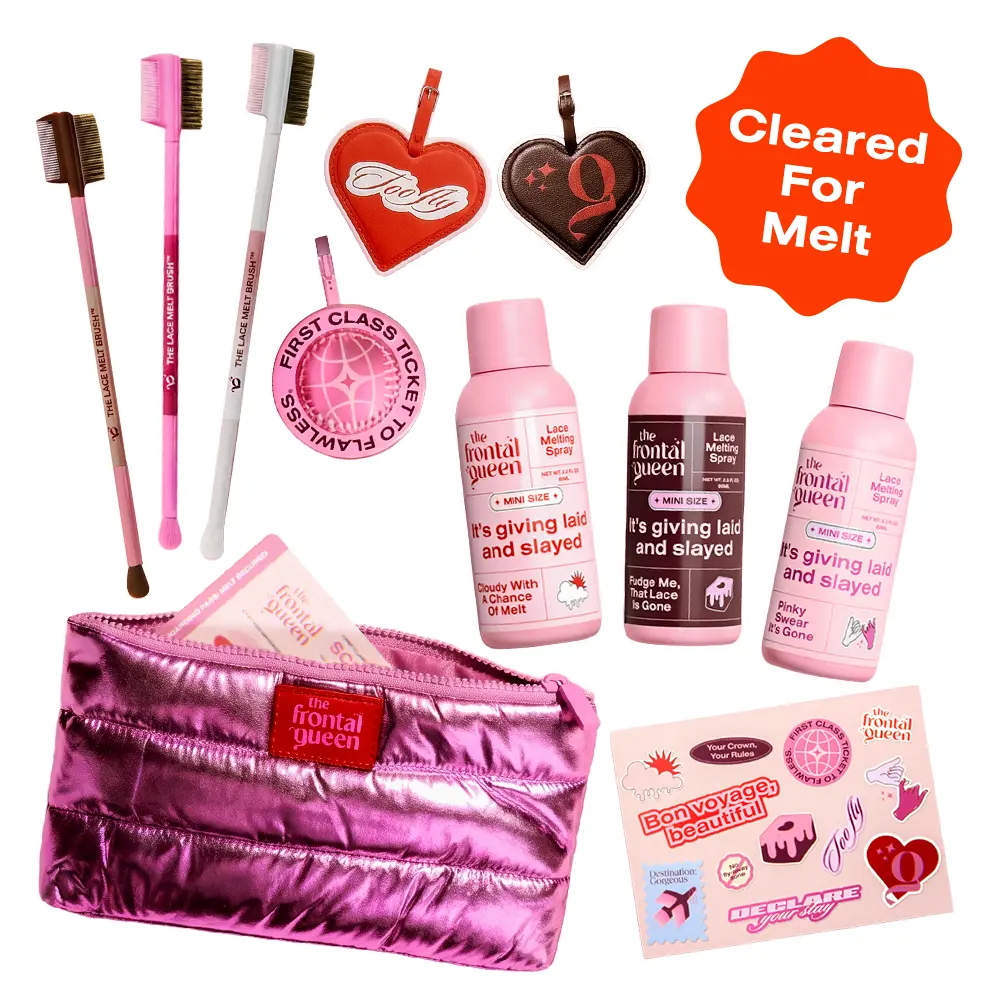 The Frontal Queen Scent to Slay Kit | Mini Lace Melting Spray Collection with Matching Melt Brushes | Travel Wig Kit for Lace Front Wigs, Wig Touch-Ups, Seamless Lace Melts, Vacation Essentials & Long-Lasting Hold