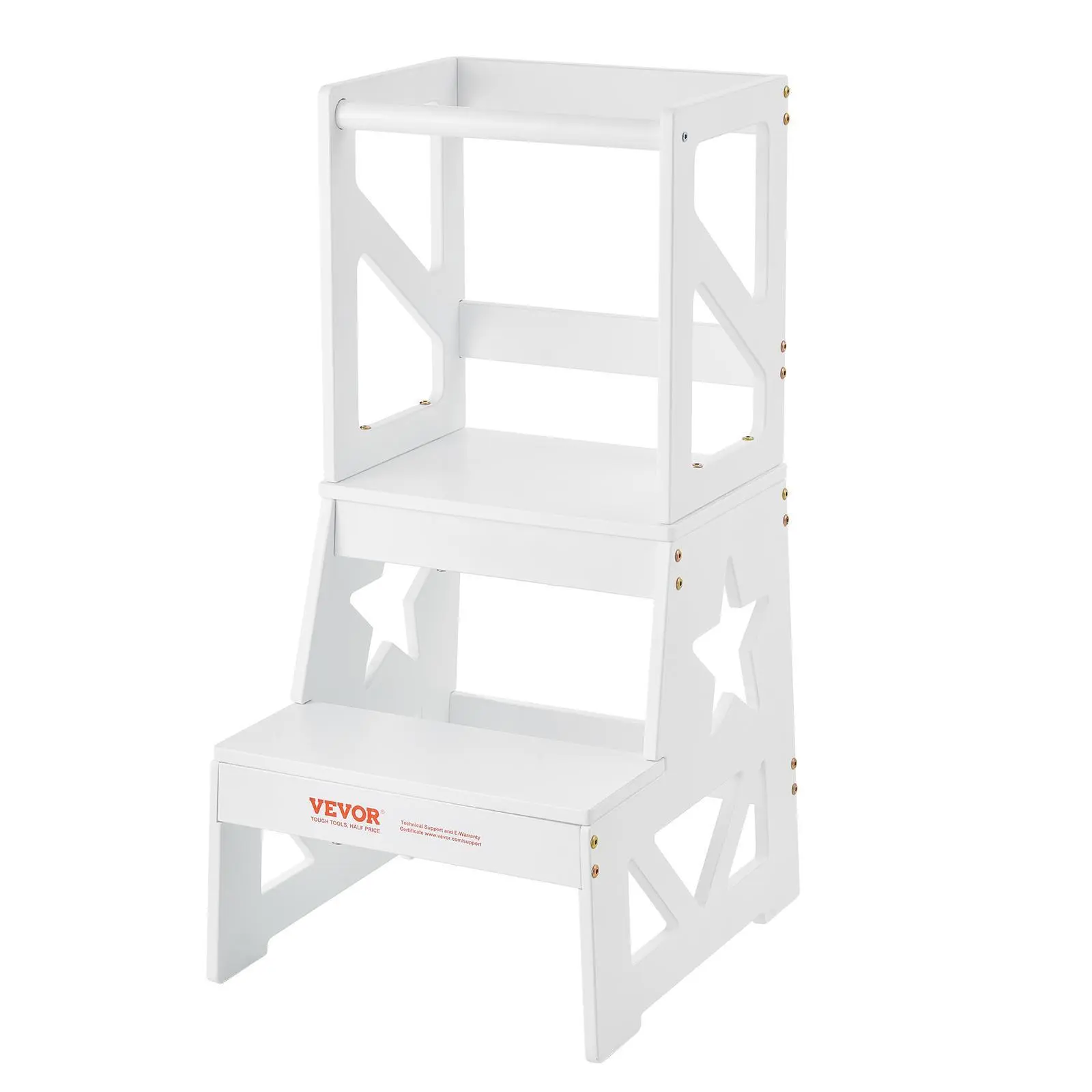 【SummerFinds】VEVOR Toddler Step Stool,  , Natural Pine Wood Kids Kitchen Stool Helper with Safety Rail, Standing Tower Learning Stool for Bedroom Bathroom Kitchen Counter, 150LBS Loading Capacity, White