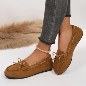 Women's Loafers Slippers Micro Suede Warm Pile Lined Lace-Up Cozy Bow Indoor & Outdoor Slip On Loafers Shoes for Women Springfresh