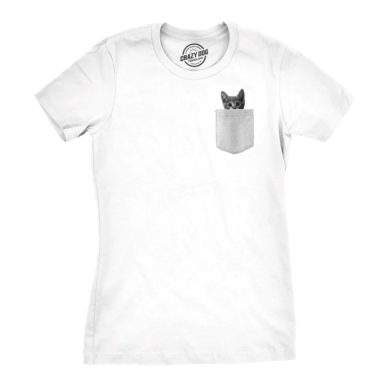 Womens Pocket Cat Funny Printed Peeking Kitten T shirt for Ladies Funny Womens T Shirts Cute Vintage Fashion Casual Ladies T-Shirt Gift Funny Cat Top Women's Novelty Tees White