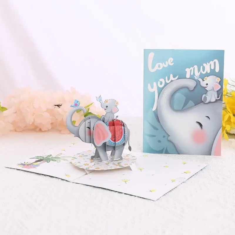 3D Paper Elephant Handcrafted Greeting Card - 3D Effect, Elegant Finish, Baby Elephant Design, Unisex Gift for Happy Mother's Day, Birthday, Anniversary (Target: Special Women), Best Mom