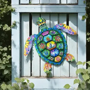 Colorful Turtle Design, Mandala Floral Pattern Wall Art, Metal Turtle Wall Decor, Wall Hanging Decor for Garden, Patio, Fence and Outdoor Decoration, Ornaments
