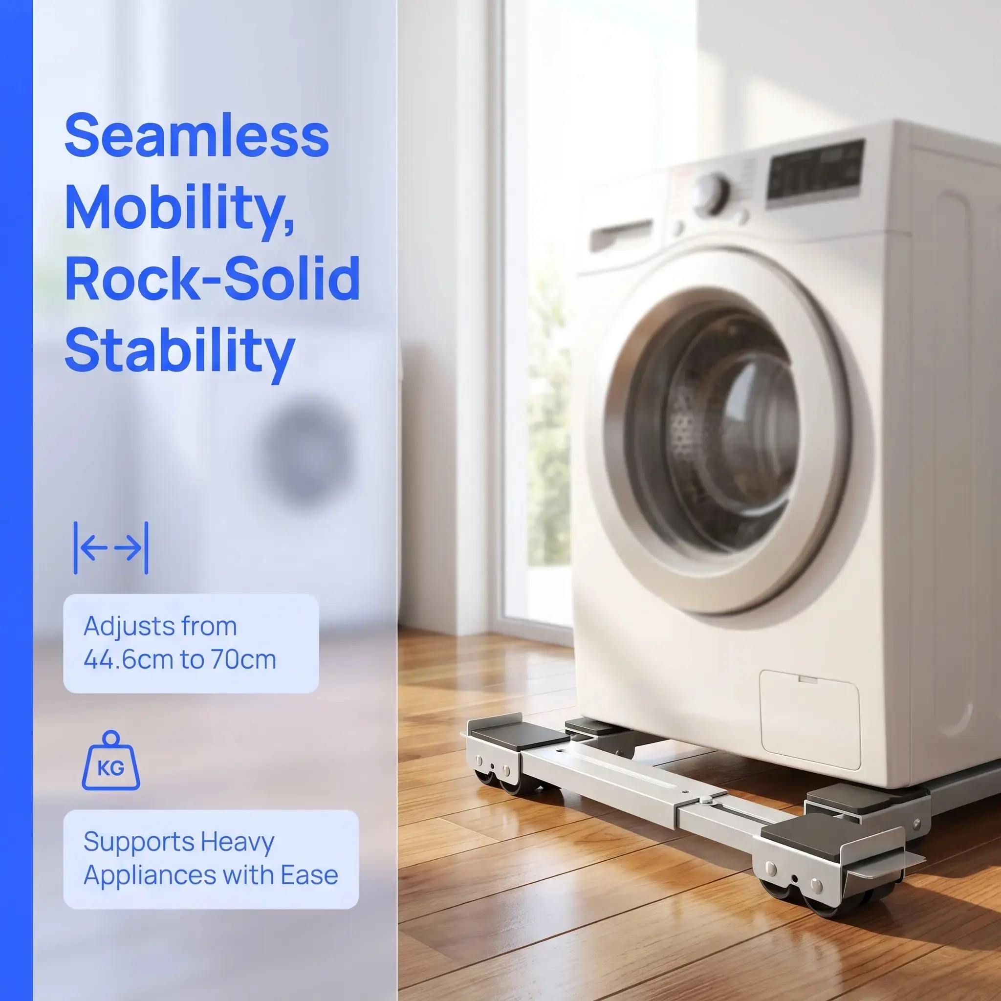 【Summer Sale Deals】Adjustable Telescopic Heavy Duty Metal Frame Appliance Moving Dolly 2-Pack, Lockable Wheels Roller Stand for Washer Dryer, Low Profile 4cm Height, Heavy Load Fit for 44.6-70cm Appliances