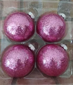 Hot Pink Glitter Glass Ball Christmas Ornaments