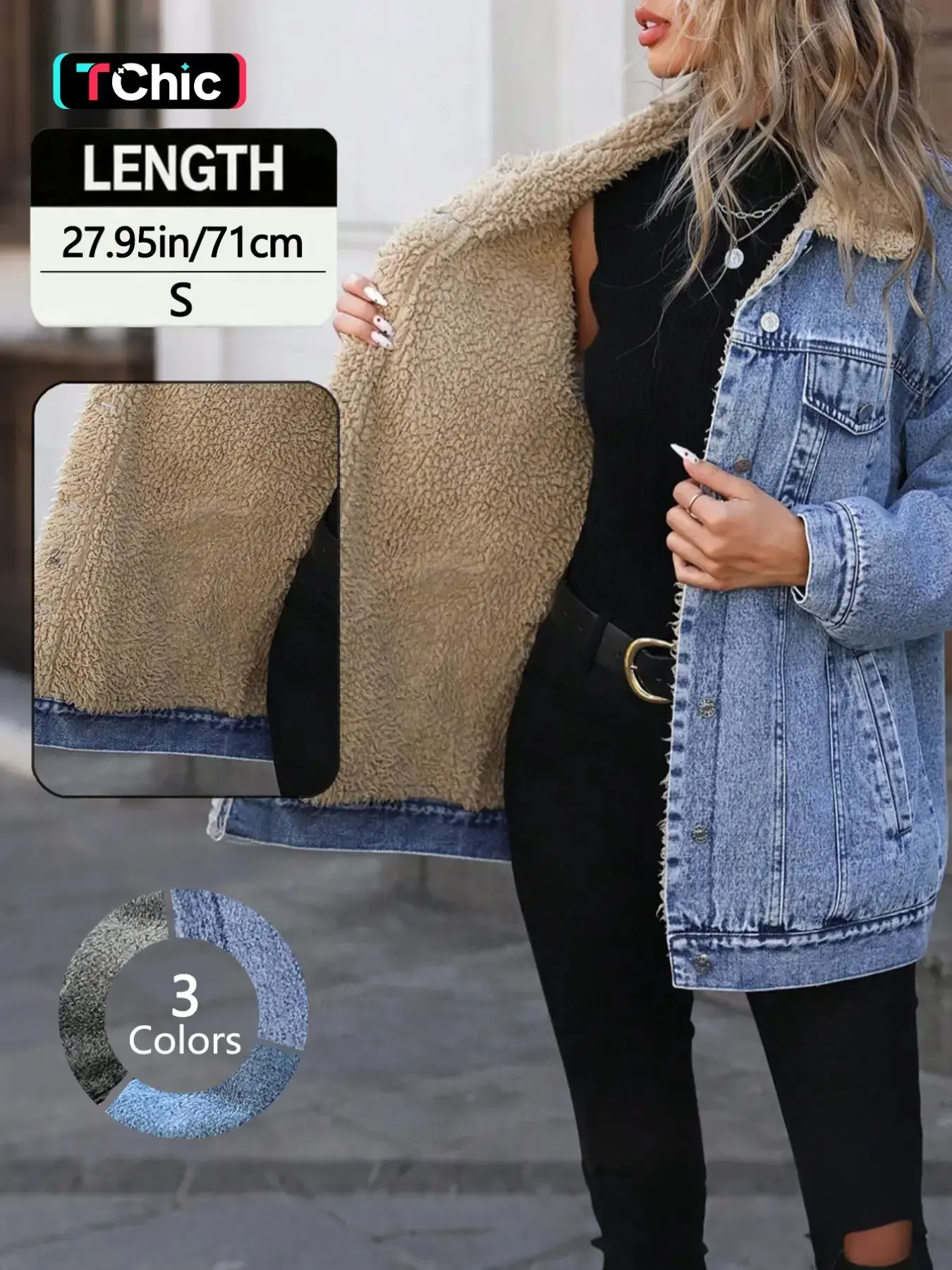 Women Fall Winter Casual Long Sleeve Fitted Jacket Elegant Solid Color Stand Collar Thick Warm Denim Coat Jean Versatile Autumn Lightweight Cozy Trendy Streetwear Vacation Beach Travel Resort Holiday Daily Work Office Lounge