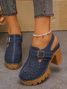 Women's Retro Hollow Out Sandals, PU Leather, Rubber Sole, Adjustable Metal Buckle, Breathable, Waterproof, Perfect for Office & Beach