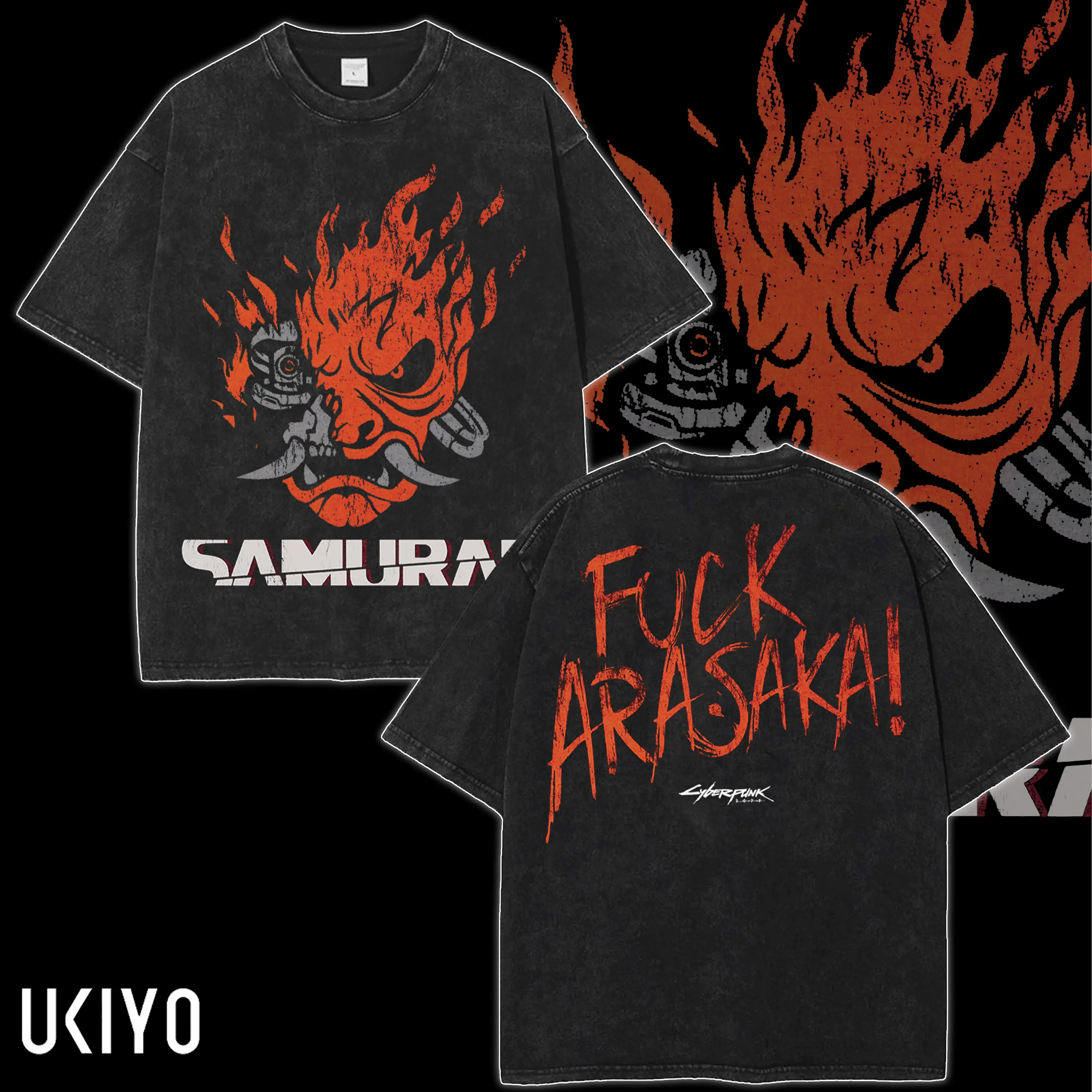 Cyberpunk 2077 samurai anime manga game Unisex Acid Washed Lightweight Cotton T-Shirt - Gift for Gamers - Edgerunners Graphic Tee streetwear men