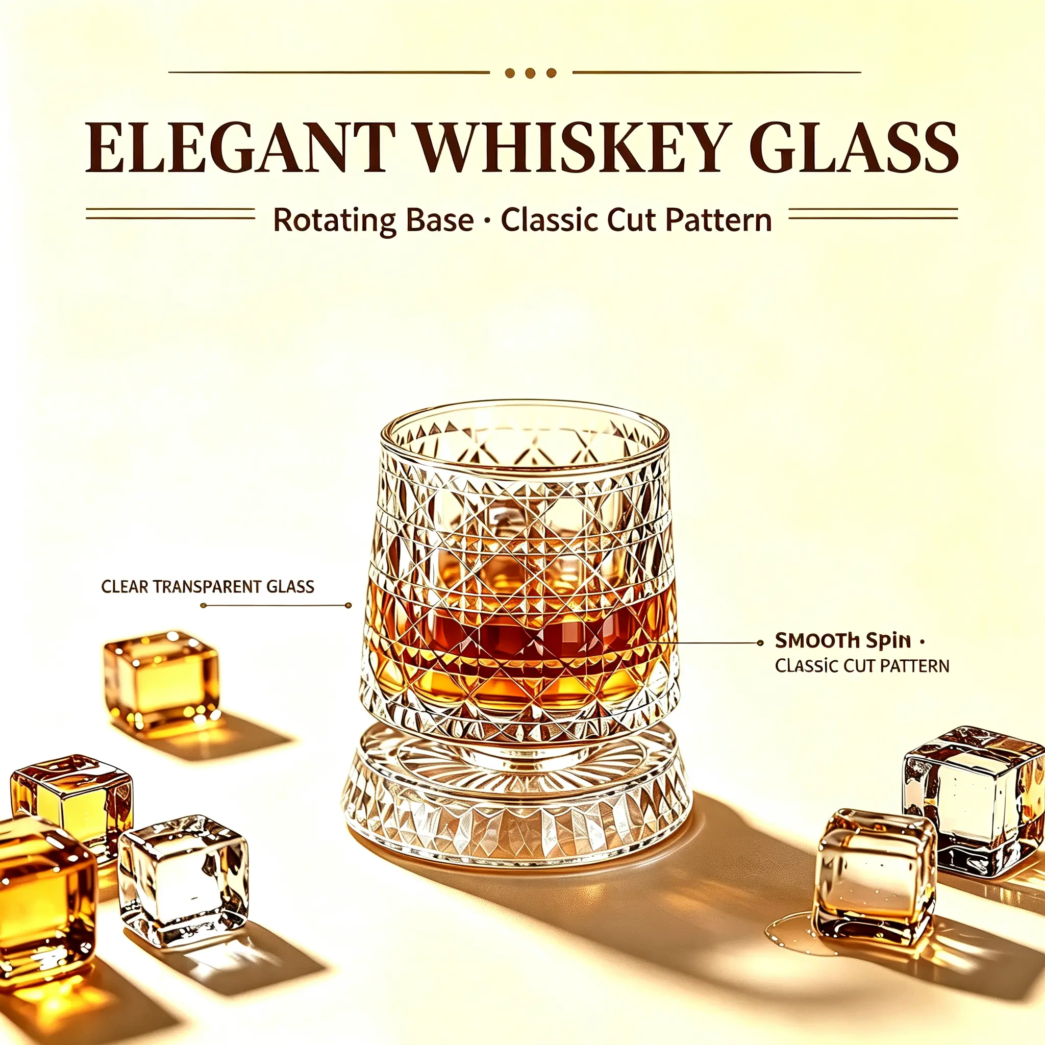 Embossed Textured Swivel Transparent Glass Decanter for Bourbon & Scotch, Camp Kitchen Elegant Drinkware for Home Bar Gifting