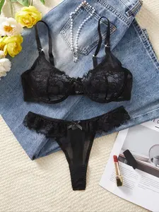 Women's Fashion Sexy Lace Small Accessory Flower Bra Set, Elegant Lingerie for Daily Wear, Stylish, Fitted and Comfortable