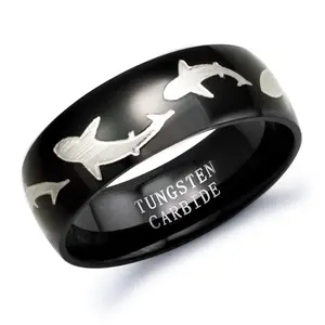 Shark Ring, Tungsten Ring for Men and Women Black Tungsten Ring Comfort Fit Size 5-15 TCR154