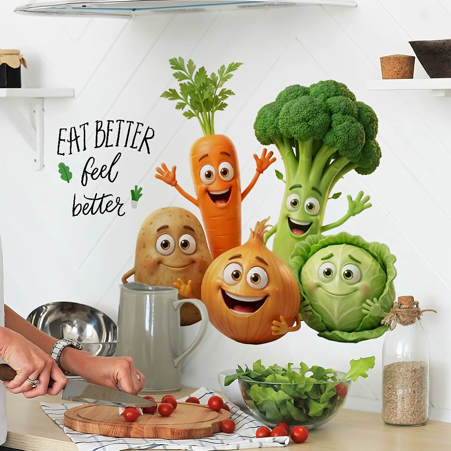 Healthy Vegetable Kitchen Wall Sticker, Self-Adhesive Wallpaper for Home Decoration, Decorative Stickers, Room Decor Wall, Easy to Apply and Remove, Enhance Your Space