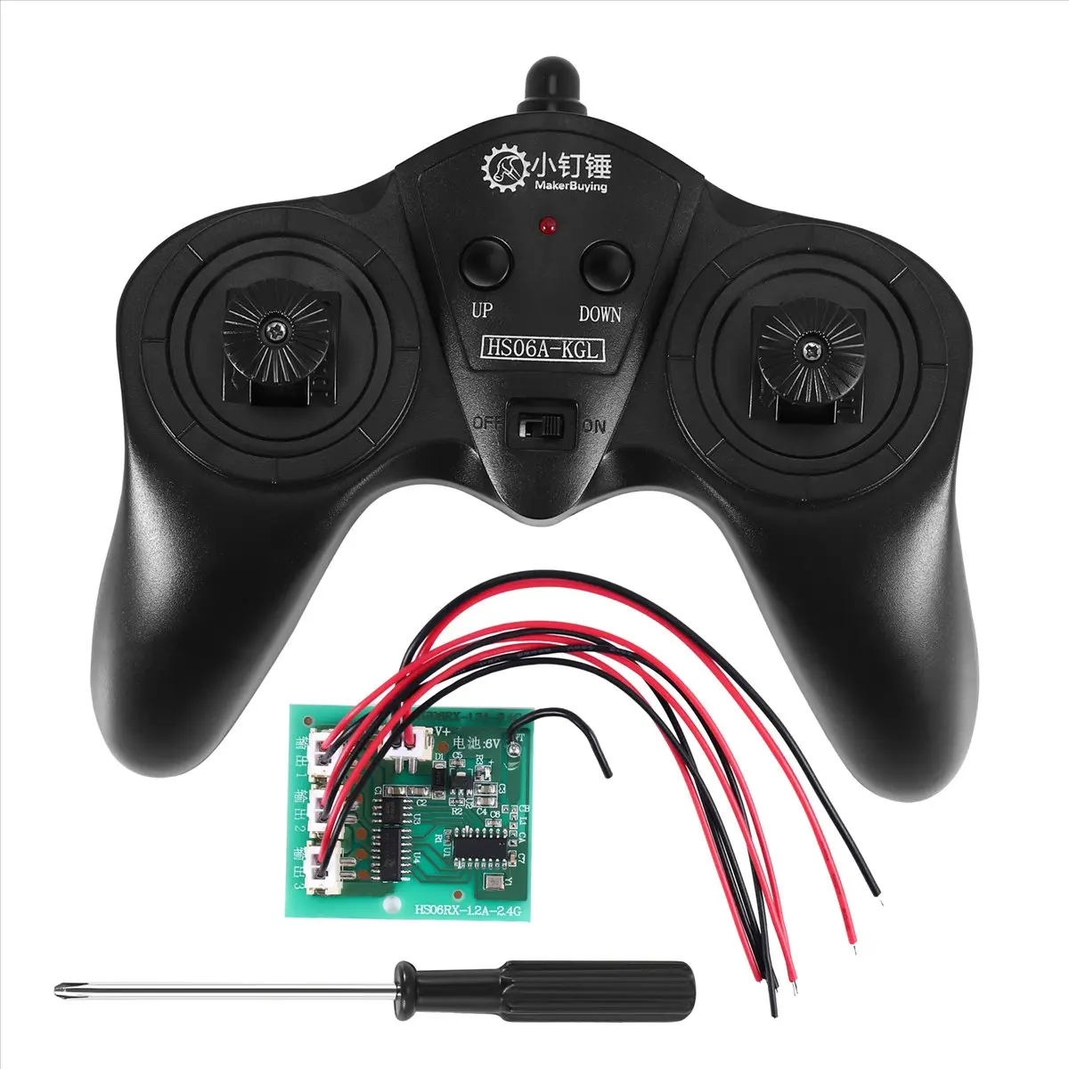 6CH 2.4G Wireless Remote Controller Power Transmitter Receiver Radio System (1*Remote Control Without Battery), 50M Range, for DIY RC Car & Boat, High Power Motor Compatible, 1*Small Receiving Board, 1*Screwdriver, Hobby Parts, Plastic
