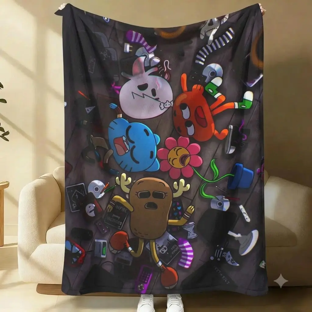Gum.ball Fleece Blanket, Amazing World of Gumball Throw Blanket, Ultra Soft Cartoon Blanket for Bed Sofa Couch
