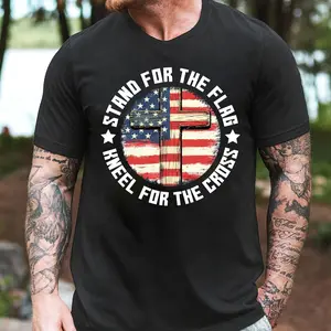 Stand For The Flag Kneel For The Cross 4th Of July TShirt, 4th Of July Trendy Shirt, Retro America Flag Shirt, Independence Day Shirt, Christian Unisex Graphic Shirt