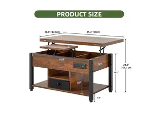 4-in-1 Lift Top Coffee Table with RGB Light, Storage, Power Outlets, Dual Tops, Brown