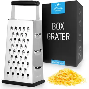 Zulay Kitchen Boxed Cheese Grater, Stainless Steel, Easy Grip Handle, Multipurpose Tool with 4 Grating Sides, Cheese Utensil Food Prep
