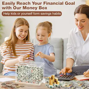 Acrylic Christmas Saving Challenge Box, Cash Vault Acrylic Savings Box, 100 Days Savings Challenge Box Cash Box Kakeibo Money Saving Box, Clear Piggy Bank Coin Bank with Numbers to Check for Adults