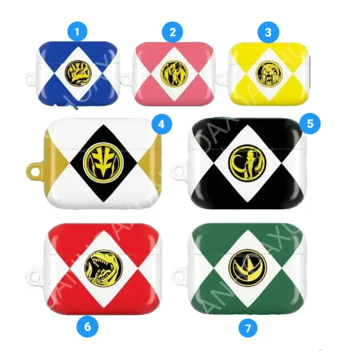 [Retro Superhero Style] Mighty Morphin Power Rangers AirPods Case for AirPods Pro 3/2/1 & AirPods 4/3/2/1, Soft TPU Shockproof Protective Cover, Wireless Charging Compatible, Classic Hero Fan Gift